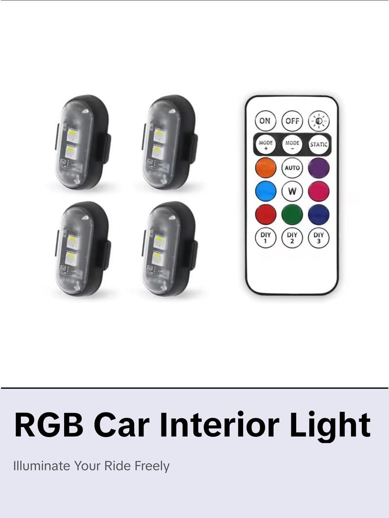 4-Pack Wireless RGB Strobe Lights – Rechargeable, Color-Changing & Velcro-Mountable 4-Pack Wireless RGB Strobe Lights – Rechargeable, Color-Changing & Velcro-Mountable