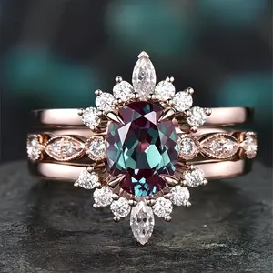 Women's 3 Vintage-Inspired Sunflower-Design Alloy Ring Sets - Unplated with Blue Synthetic Gemstones, Ideal for Valentine's Day Gifts & Party Jewelry