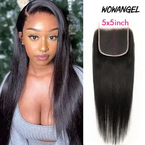 Wowangel 5x5 HD Lace Closure Human Hair Straight Pre-Plucked Natural Hairline Brazilian Human Hair With Baby Hair Natural Black Color