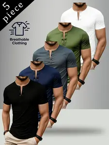 Men’s solid-color casual short-sleeve set, versatile for work and sports, comfortable fabric that showcases muscle lines, easy to mix and match for everyday wear