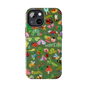 Caterpillar Apple Twee Phone Cases, Patchwork Green Vintage Apples & Ladybugs For iPhone 17 16 15 14 13 12 11, Book Art Cartoon Caterpillar