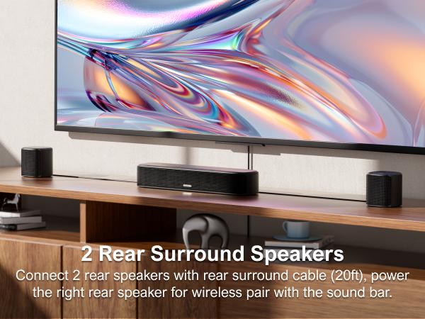 ULTIMEA Aura A40 7.1ch Virtual Surround Soundbar for Small Rooms- 4 Wired Surround Speaker, 4-inch Subwoofer, Smart App Control, Remote, for Compact Home Theaters, TV, MobilePhone, PC, Sleek Wall-Mountable, Apartment, Flat