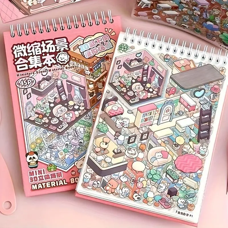 Miniature Scene Series,45 Sheets/bag Pet Material Sticker Book,20 Unique Themes Decorative Stickers for Crafting & DIY Projects, Durable Adhesive Stickers, Halloween