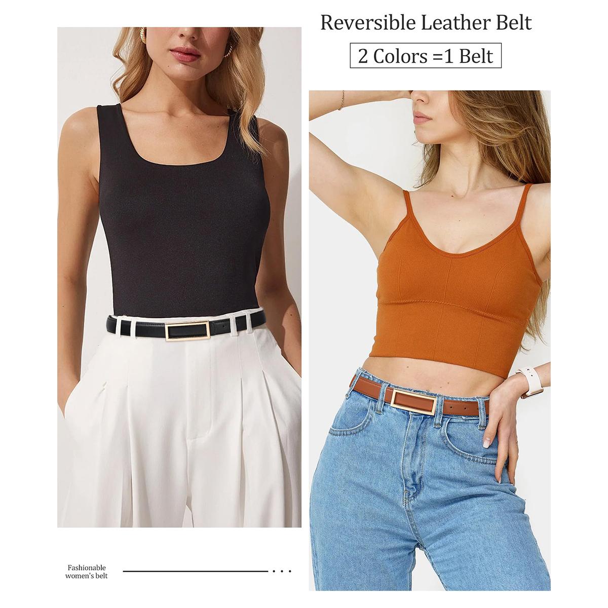 AWAYTR Women Reversible Leather Belt Two-in-One Ladies Fashion Skinny Belts for Jeans Dress with Golden Buckle TikTokShopBlackFriday AWAYTR Women Reversible Leather Belt Two-in-One Ladies Fashion Skinny Belts for Jeans Dress with Golden Buckle TikTokShopBlackFriday