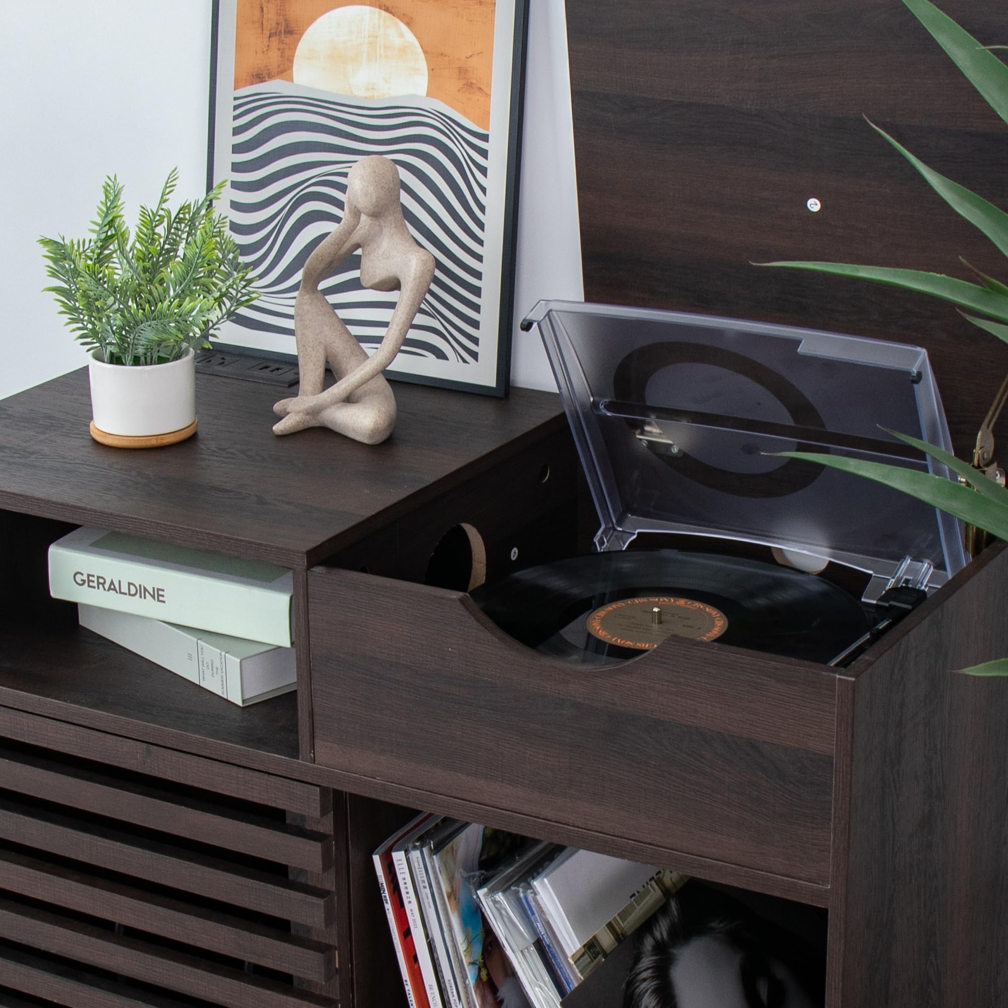 Vintage Large Pine Mid-Century Modern Wood-Leg Vinyl Record Player ...