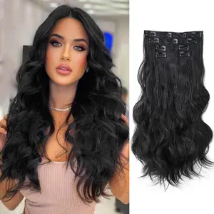 Luxury Synthetic Clip-In Hair Extensions  vigorous  Double Weft Full Head Thick Hairpiece for Women 16"/20"/24" in  Curly Wavy Textures instant volume long