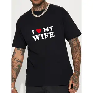 Men's Plus Size "I My Wife" Lettering T-Shirt Compatible for.com - & Tall Casual Round Neck Short Sleeve Tee with Wife, Machine Washable for - Wear (Announcements/ Branding), PLUS SIZE