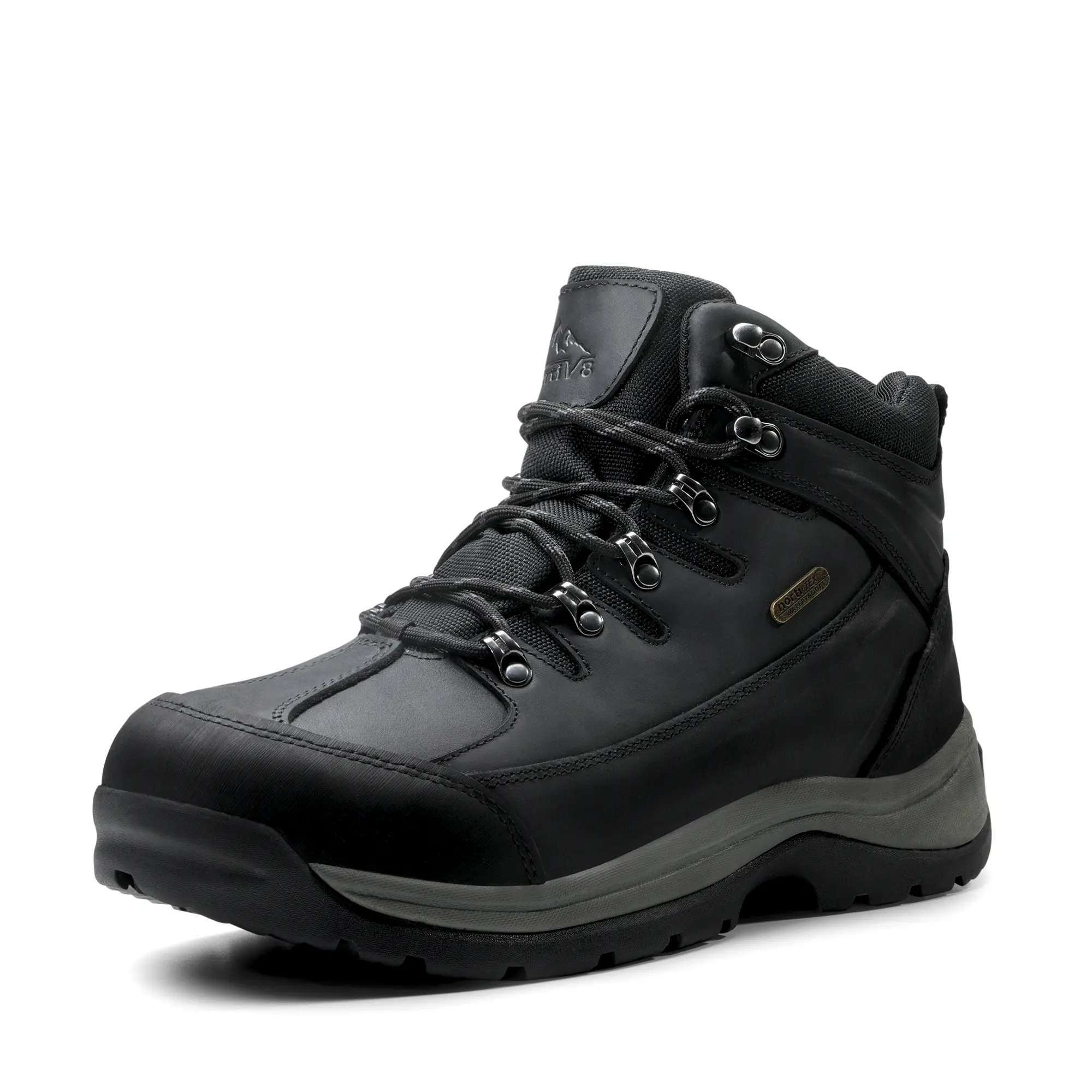 NORTIV8 Men's Ankle-High Leather Hiking Boots - Waterproof, Lace-Up, Cushioned, Around 5.5" from Arch, Breathable, Gusseted Tongue, Premium Rubber, All Seasons, Arch-Support, Leather Outdoor Shoes, Trekking Shoes, Breathable And Comfortable