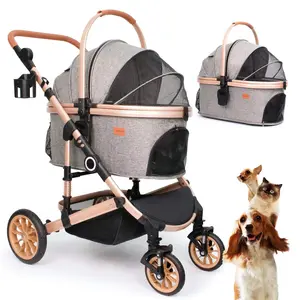 PAWLUXE Folding 4 Wheels Dog Stroller - Heavy Duty Pet Jogger for Small & Medium Dogs & Cats - Breathable Mesh Windows, Large Storage Basket & Smooth Suspension - Portable Travel Carriage for Pets