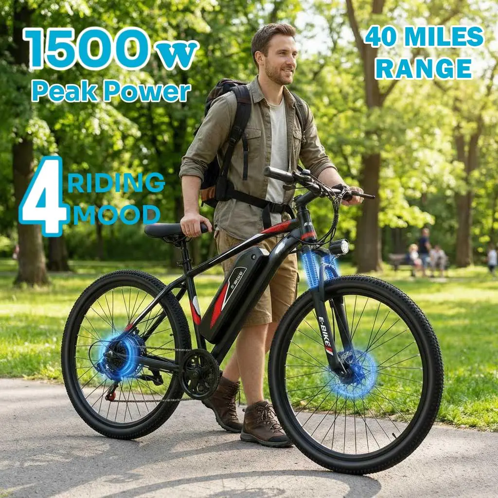 1500W Powerful Motor –26" Electric Mountain Bike for Adults , 28MPH Speed, 40-Mile Range, 7-Speed Gears，ebike for Commuting & Adventure，UL Certified for Safety.