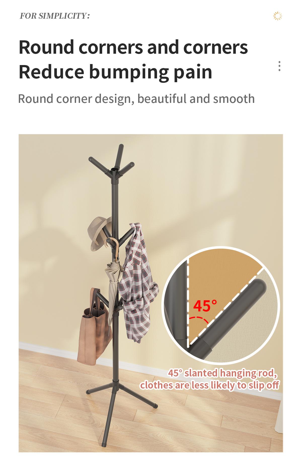 Floor Coat Rack Multi-Layer Clothes Hanger with Storage Hook for Bedroom Living Room Office Home Storage Rack Compact Design Practical for Small Spaces