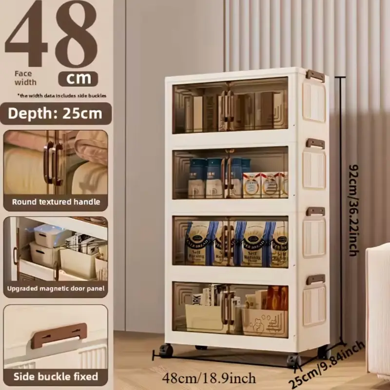 Stackable Practical Storage Cabinet with Doors and Wheels - Spacious ...