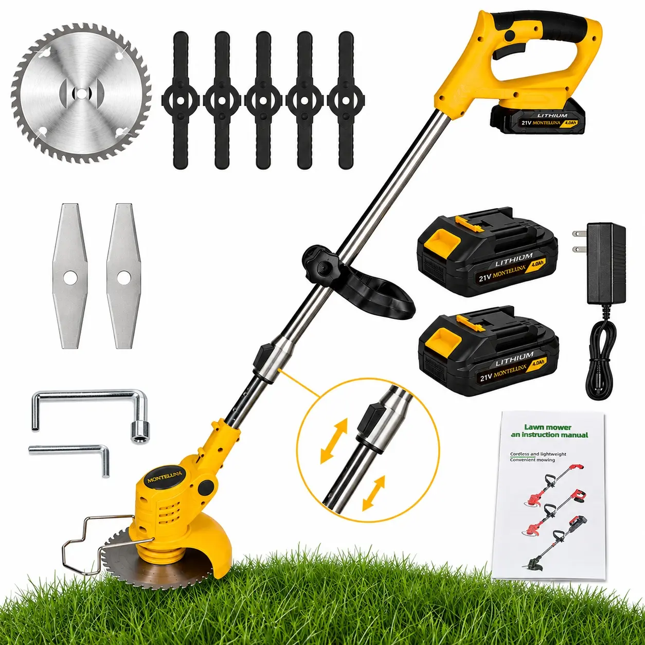 Cordless String Trimmer & Lawn Edger with 2 Batteries, Cordless Freedom, Long Runtime, Portable Storage, Quiet Oil-Free Body, Sharp Blades, Lawn Edging Capability - Garden Use Yard Tool, Housewarming Gift for Dad