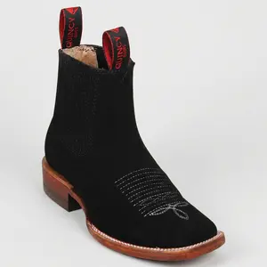 Men's Black Suede Boots Square Toe
