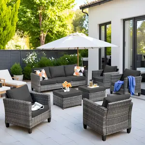 【Summer Vibes】Ovios Outdoor Patio Conversation Set Vultros 7-Piece & High Back Cushions & All-Weather Wicker Outdoor Furniture for Backyard Deck