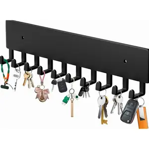 Key Holder Wall Mount with 6 Hooks - Key Rack Organizer for Entryway, Kitchen & Office, Screw-in Mounting 1 Pack 9 Inch