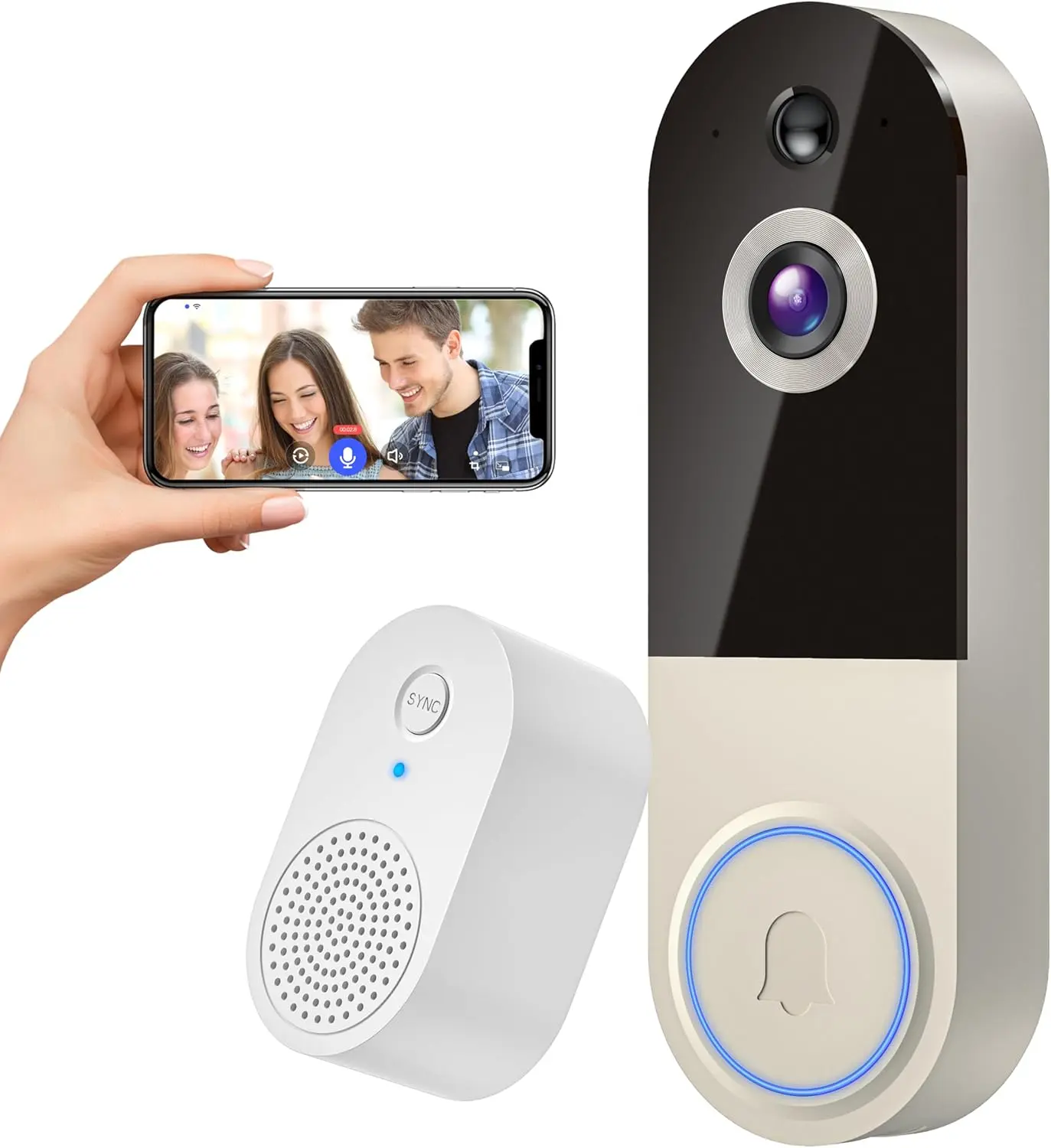 1080p Full HD Wireless Doorbell Camera for Smart Home Gadgets, Home Security, AI Human Detection, 2-Way Audio, Night Vision, Cloud Storage, Real-Time Alerts, Rechargeable Battery-Powered, 2.4Ghz Wi-Fi Infrared Security, Diy Security