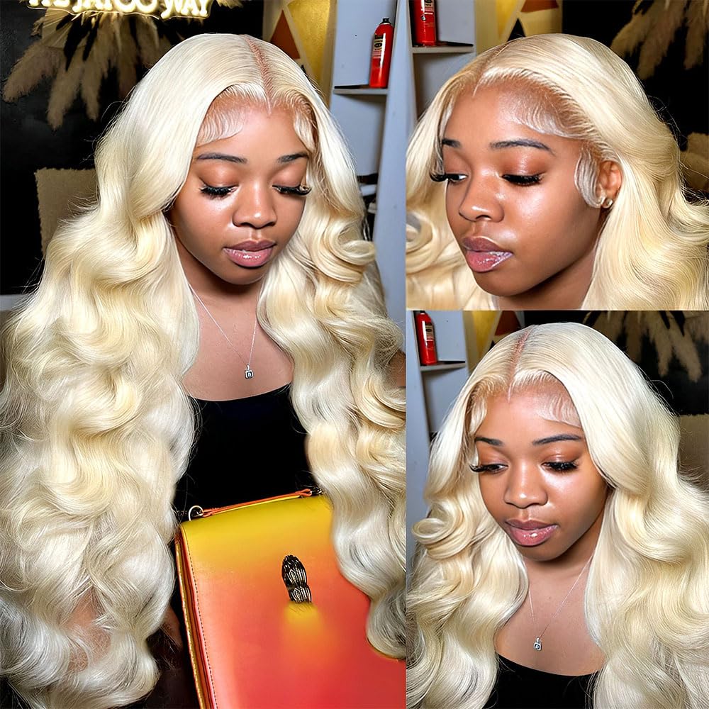 KingSup 613 Blonde Body Wave 100% Human Hair 13x6 HD Lace Front Wig Soft Lightweight Pre Plucked With Baby Hair Super Soft And Natural Looking Breathable Adjustable Strap Comfortable  No Shedding Can Be Dyed Bleached Restyled