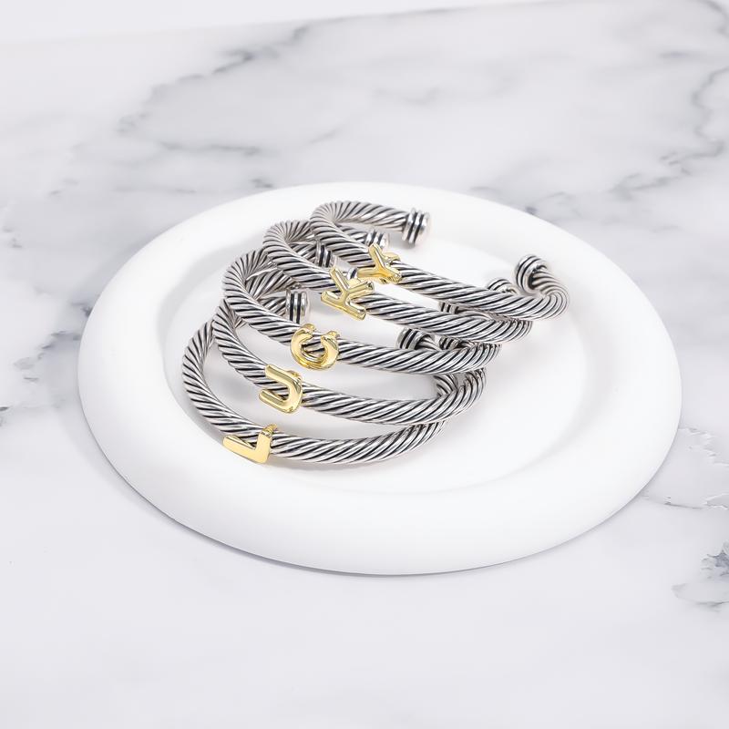 MYTYS 26 Initial Letter Cuff Bracelet Twisted Braided Opening Size Classic Cable Two-tone Design Women's Fashion Trendy Jewellery Accessories