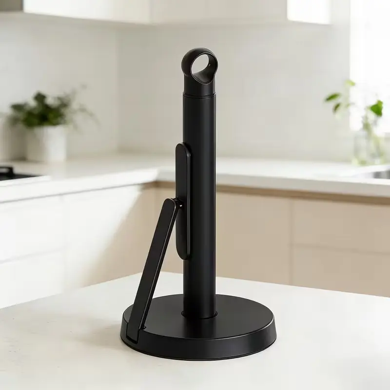 Heavy-Duty Stainless Steel Paper Towel Holder with Tension Arm-Easy One-Handed Tear, Modern Standing Countertop Dispenser for Kitchen, Holds All Paper Towel Rolls