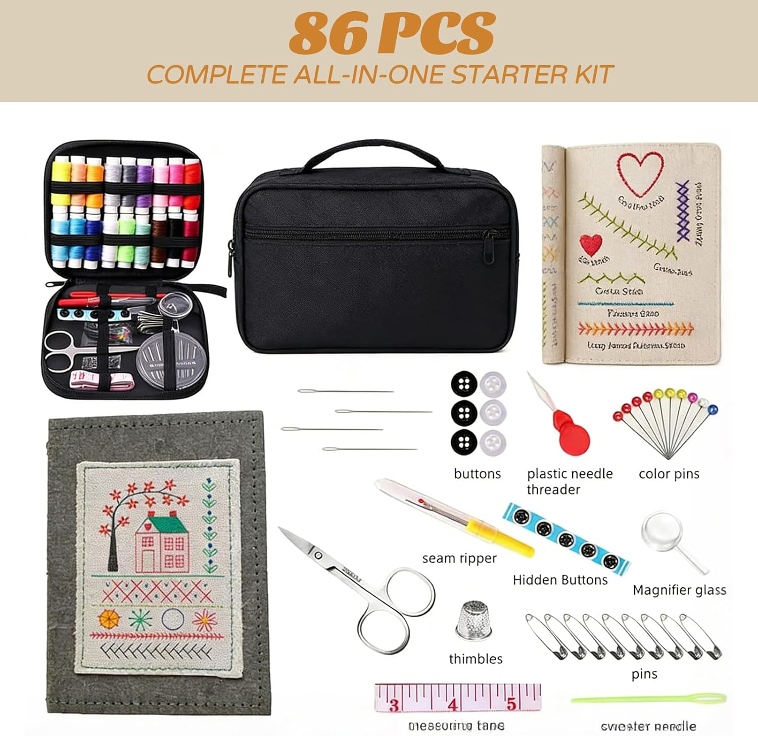 MUNBYN 2026 Upgraded Embroidery Stitch Learning Book Kit, DIY Hand Embroidery Practice Book with Sewing Kit, 108 Stitch Patterns for Beginners & Experienced Crafters (1 Pack) MUNBYN 2026 Upgraded Embroidery Stitch Learning Book Kit, DIY Hand Embroidery Practice Book with Sewing Kit, 108 Stitch Patterns for Beginners & Experienced Crafters (1 Pack)