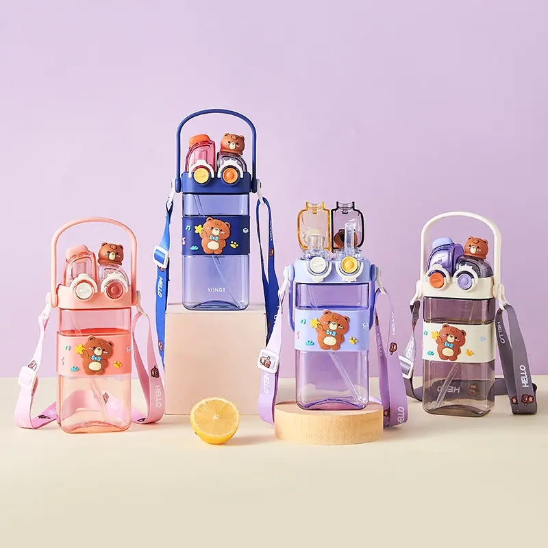 580ml Cartoon Pattern Children's Tumbler - Large Capacity Reusable Kettle with 2 Drinking Methods, Straw, Lanyard, Detachable Lid, Transparent Design, Ideal Water Bottle for School, Home Use, Kids' Gift