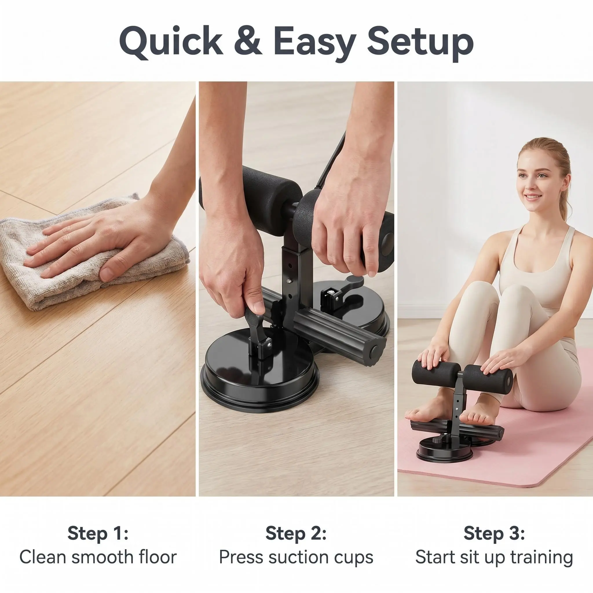 Sit Up Assistant Bar with Resistance Ropes, Double Suction Cup Foot Holder for Ab Training, Home Workout and Core Exercise