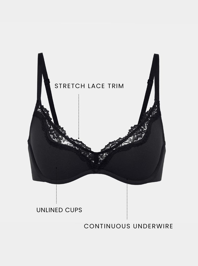 DOBREVA Women's Unlined Plunge Scoop Bra Lace Trim Balconette Sexy Underwire Demi Bras Deep V