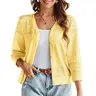 【Grace Karin】Women's 2026 V-Neck 3/4 Sleeves Lightweight Knitting Cardigan Top, Button Front Hollowed-Out Crochet Shrug, Quick On/Off Fitted Casual Knitwear for Date, Church, Back to School