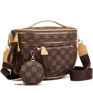 Spacious Checkered PU Leather Crossbody Bag Bum Bag Checkered Handbags Wallets for Women