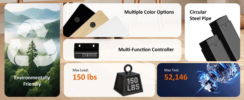 Walsunny Height Adjustable Electric Standing Desk, 63 X 24 inches Sit Stand Home Office Desk Height Adjustable Computer Desk, Teacher Student Desk with Splice Board, Blcak