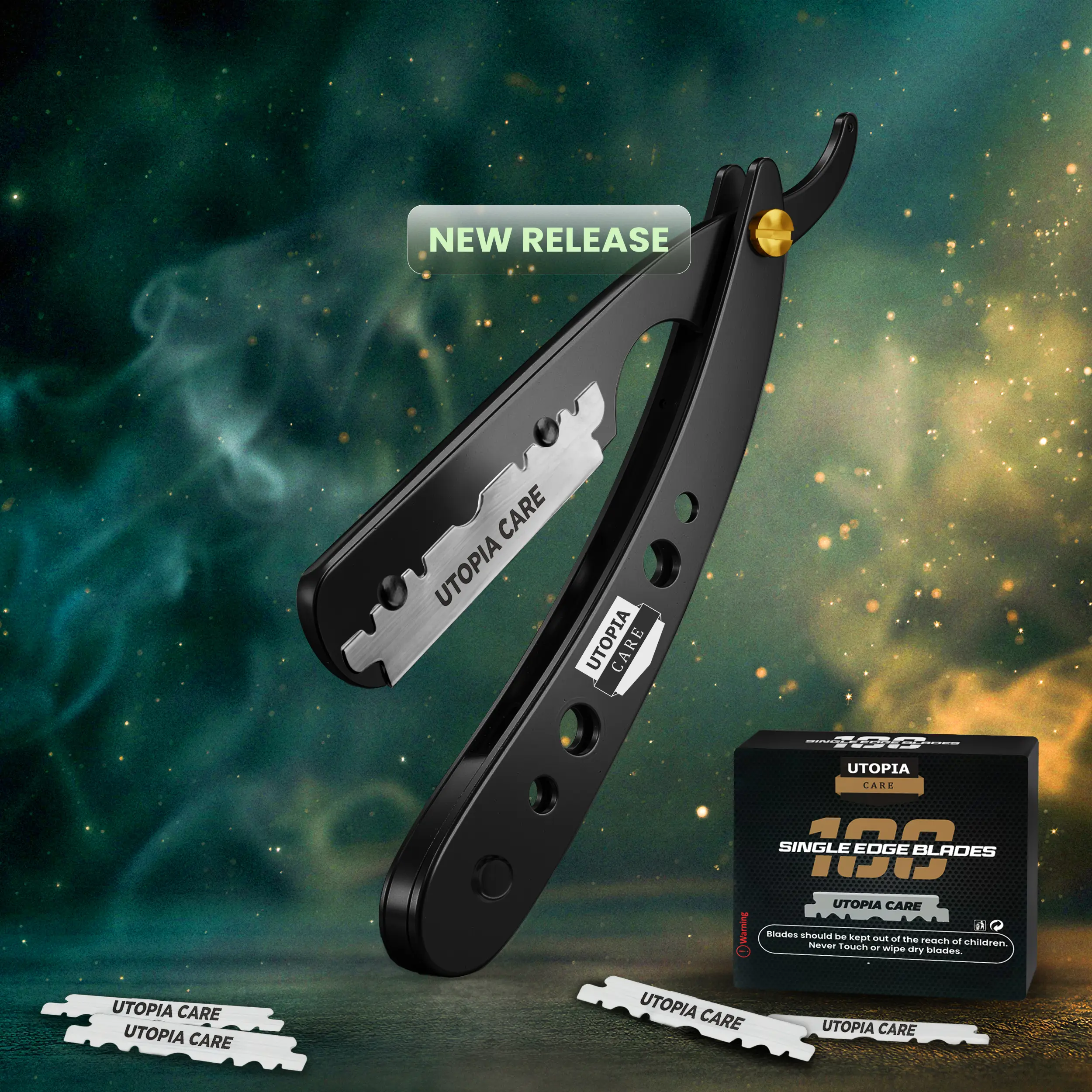 Utopia Care Men's Professional Stainless Steel Manual Straight Razor - Durable Handle, Smooth Close Shave, 100 Replacement Blades, Ideal Father's Day Gifts, Stainless Steel Shaver, Manual Shaver, Gifts For Him, Mens Gifts