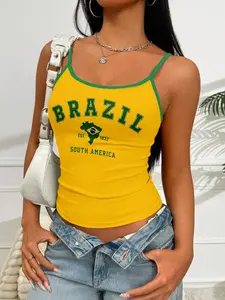 [CONVERTIBLE] Y2K Brazil Letter Graphic Camisole Top Graphic Tees Women Tops