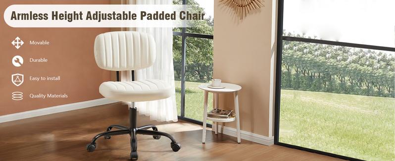 Armless Desk Home Office Low Back Vanity Lumbar Support, Adjustable Height 360° Rolling Swivel Computer Task Chair Without Arm for Small Space