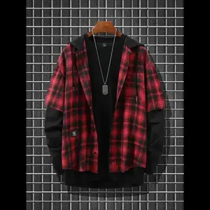 Men's 2 in 1 Plaid Print Button Front Hooded Shirt, Casual Loose Long Sleeve Top for Daily Wear, Fashion Men's Clothes for All Seasons