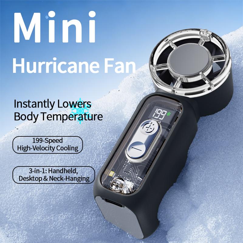 Mini Multipurpose Handheld Fan, Powerful Turbo Portable Fan with Speed Levels 1–199, 18,000 RPM High-Speed Motor, 3–13 h Max Cooling Time, 3600mAh Rechargeable Battery, Pocket Personal Travel Gadget for Women and Men