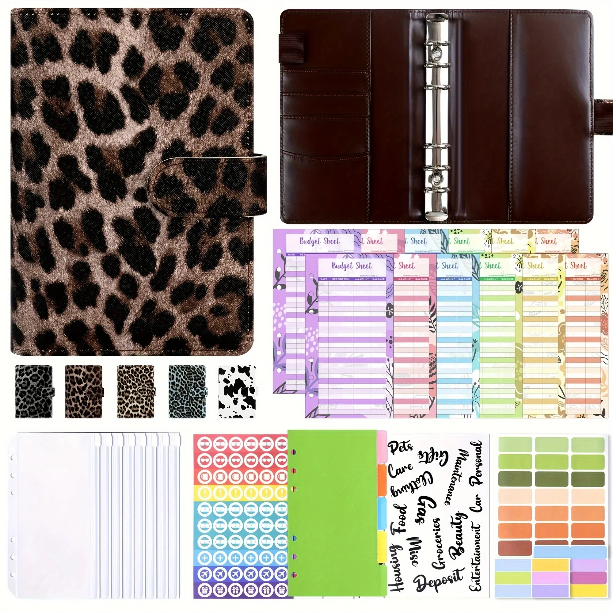 A6 Leopard Print Budget Binder with Cash Envelopes - Chic Animal Print Money Organizer, 12 Pocket Savings Planner & Stickers for Financial Freedom