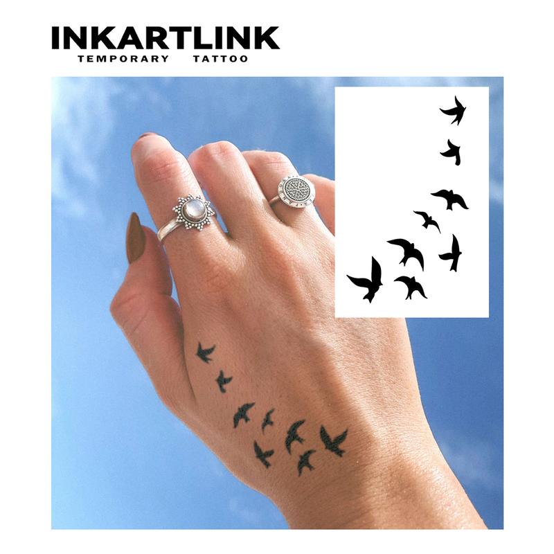 INKARTLINK magic art tattoo 2 pieces,Swallows,waterproof, semi-permanent, long-lasting, temporary, simple fake stickers, for party, Henna Stencil
