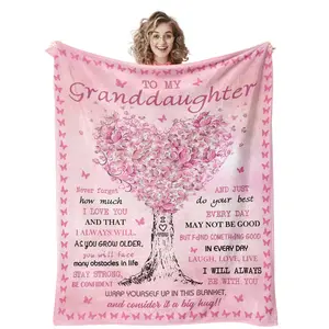 Granddaughter Gifts from Grandma Blanket, Gift for Granddaughter, Soft Flannel Throw Blanket, Christmas Valentines Mothers Day Graduation Birthday Present for Granddaughters