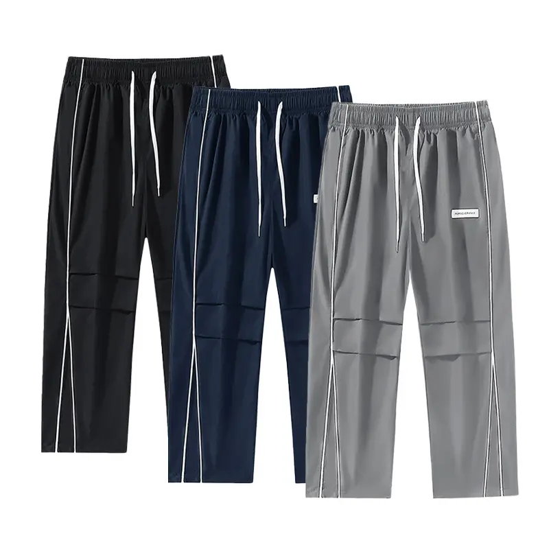 Men's Casual Striped Spliced Wide-Leg Pants - Stylish Menswear with Comfortable Fabric, Loose Version, Ideal for Daily Casual Wear, Great Gift for Boyfriends/Husbands, Letters, Mid Waist