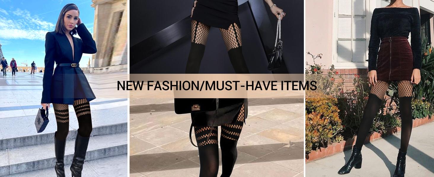 TIVIRA Mock Thigh High Stockings For Women Sexy Fishnet Tights Suspender Pantyhose 3 Pairs Lace Costume Tights Halloween Party Outfit Spooky Festival Hosiery Womenswear Socks