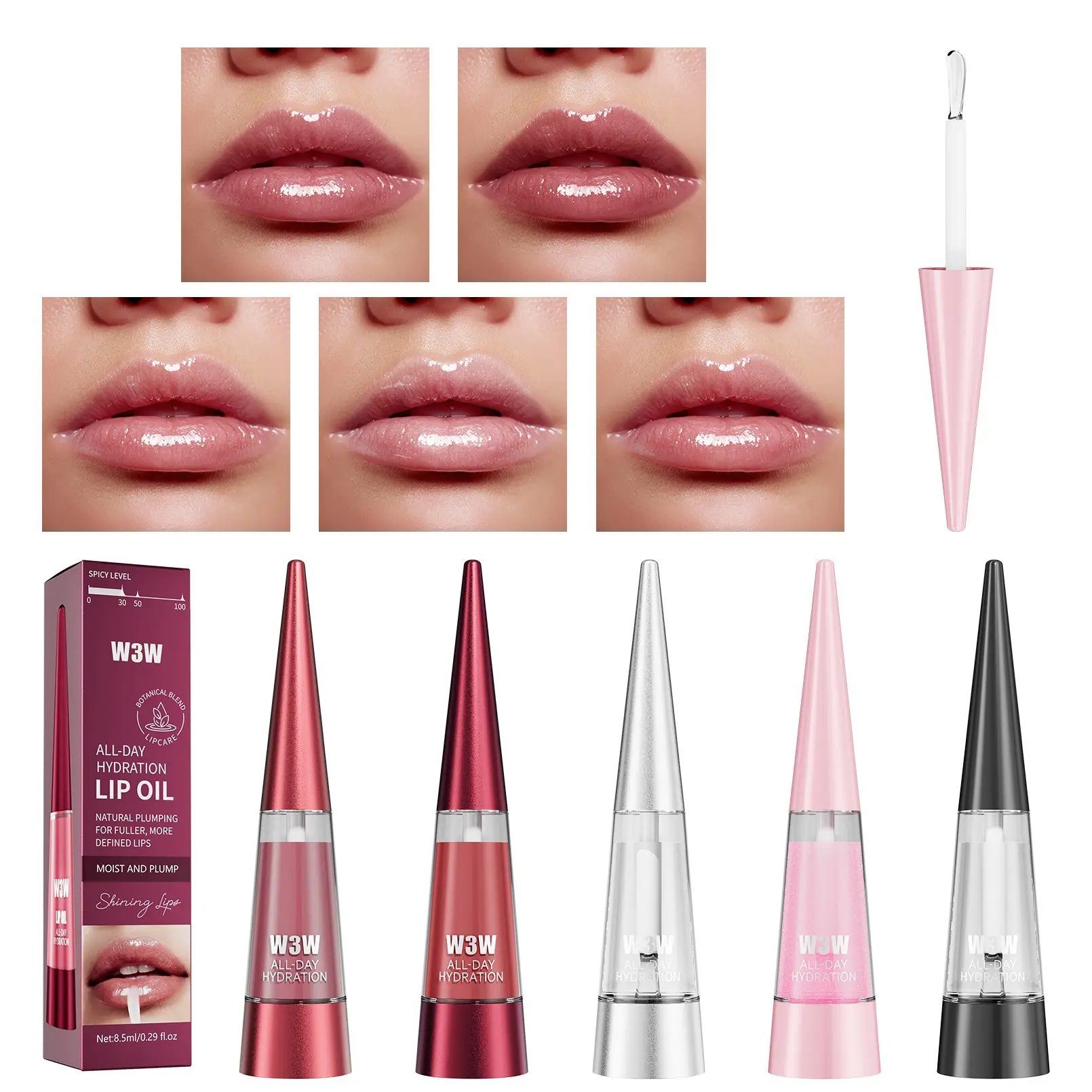 Plump Lip Gloss Cosmetic - Moisturizer Formula with 5 Universal Shades, Instant Plumping, Glossy Finish, Long-Lasting Hydrating Care, Suitable for All Skin Tones, Targets Dry Lips
