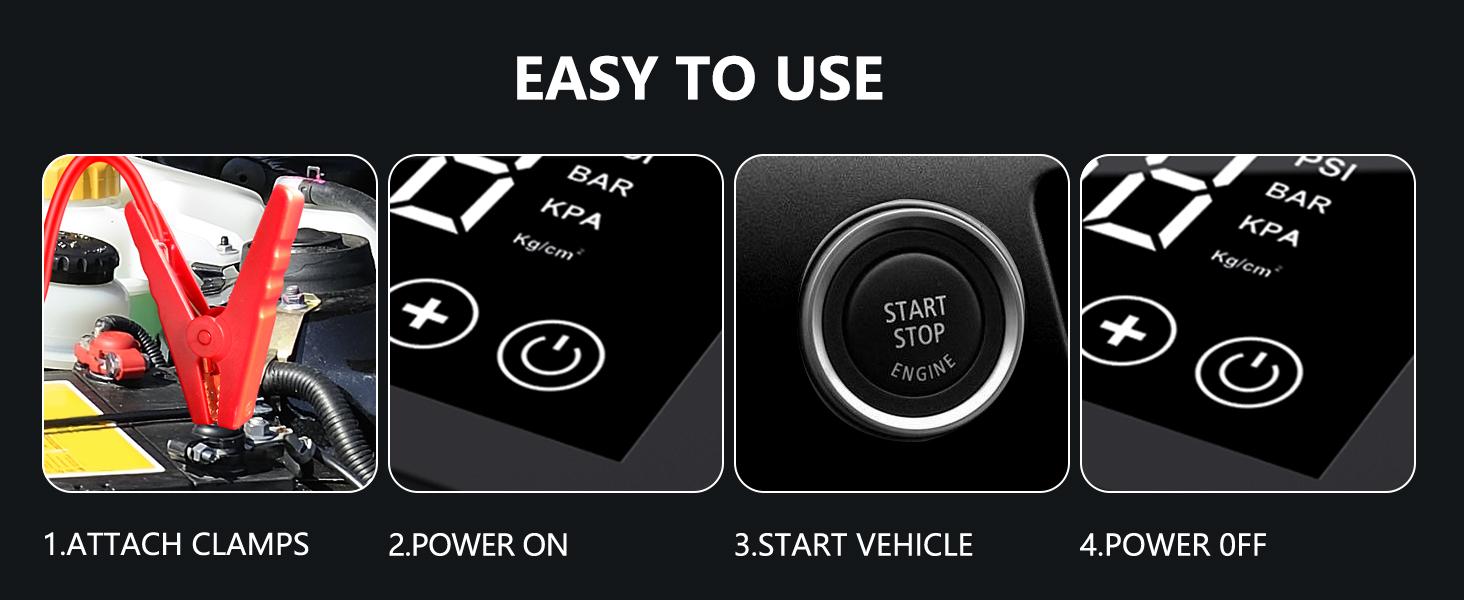 【Hieha】Spring Outing Portable Car Jump Starter, 4000A Car Battery Jump Starter with 150PSI Tire Inflator, 12V Car Battery Jump Starter, 15000mAh Power Bank, with LED Light