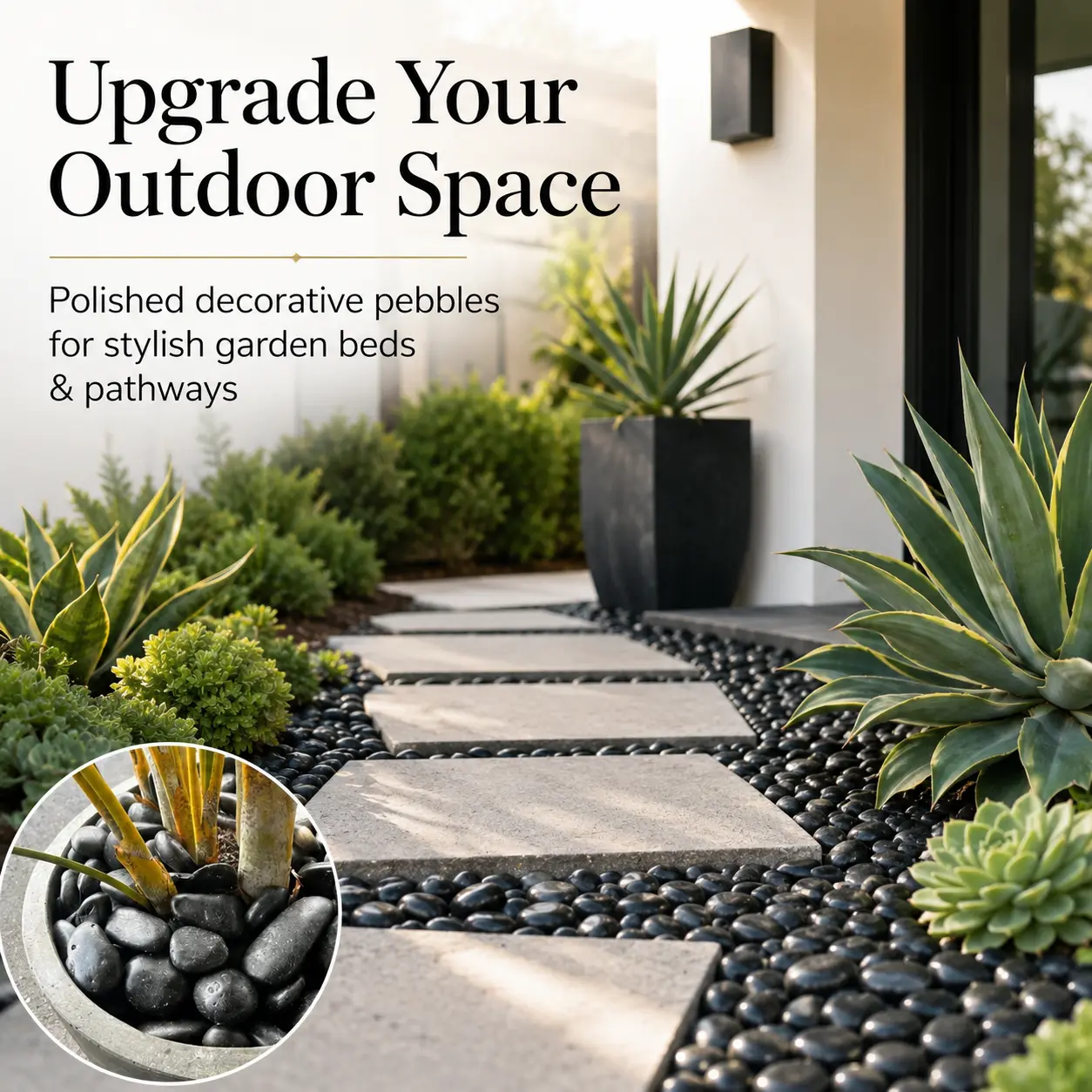 Black Polished Decorative Pebbles, Smooth River Rocks for Plants, Garden Landscaping Stones, Vase Filler Rocks for Planters, Succulents, Pathways, Flower Beds & Outdoor Decor
