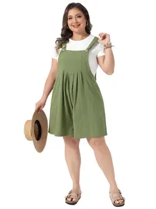 Agnes Orinda Plus Size Overall Shorts for Women Jumpsuit Pocket Summer Rompers Loose Fit Overalls Outfits Shortalls