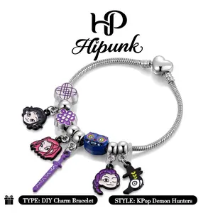 HIPUNK Adjustable 7.5" Charm Bracelet with Cute Anime Charms Kpop Inspired Snake Chain Fashion Accessory for Kids Adults Perfect Valentine's Day Gift
