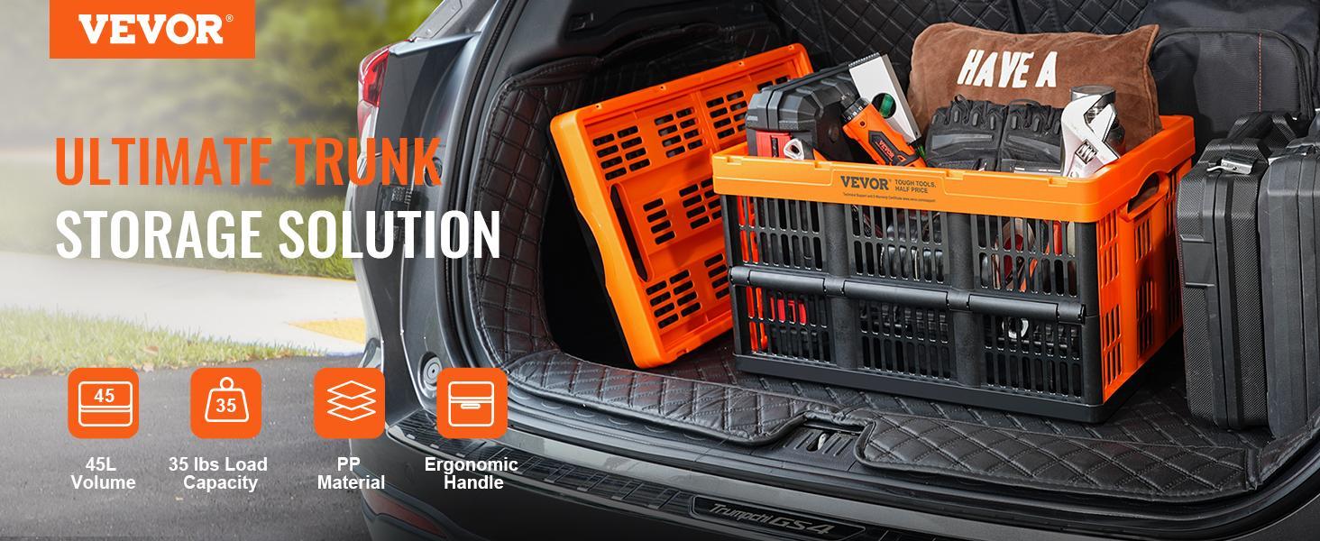 VEVOR Plastic Collapsible Storage Basket,  45L 3 Packs, Folding Stackable Storage Containers/Bins with Handles, Large Heavy Duty Containers for Clothes, Toys, Books, Snack, Shoes and Grocery Organizing Box Organiser