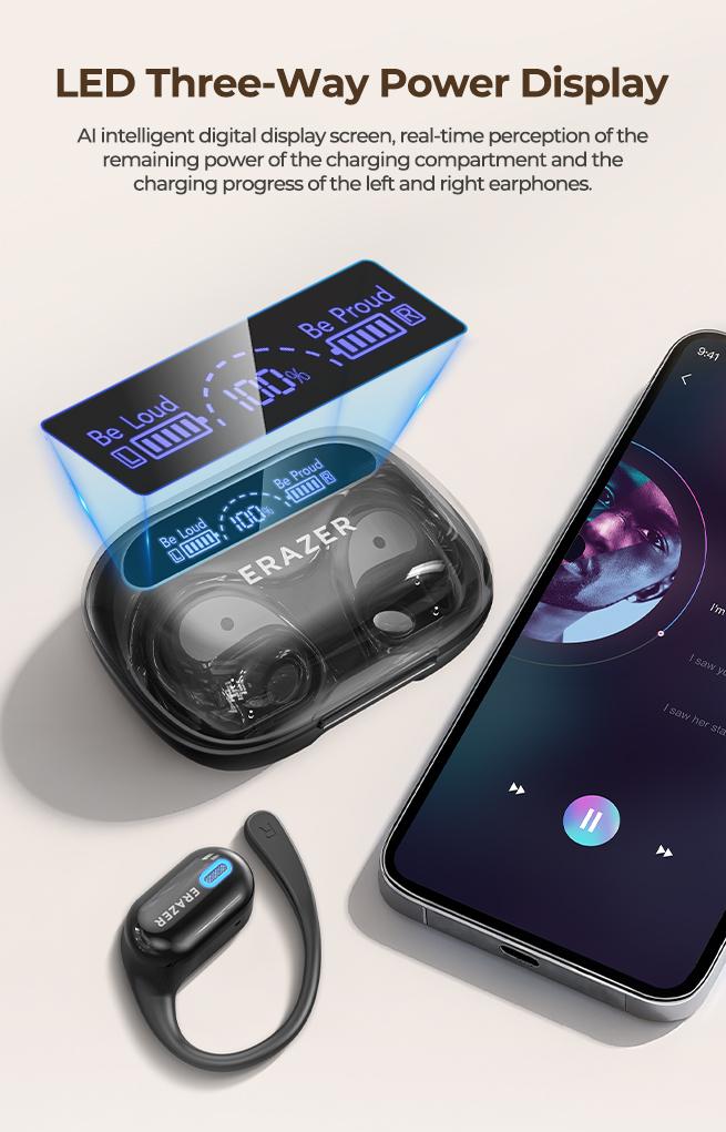 ERAZER XP18 Powerbank Earbuds,Can Charge Phones,Wireless Bluetooth Headphones, Bluetooth 6.0, OWS Earphones , Sports Headphones, High Sound Quality Headphone, Daily Waterproof Wear Comfortable for Daily Calls Compatible with Android/IOS