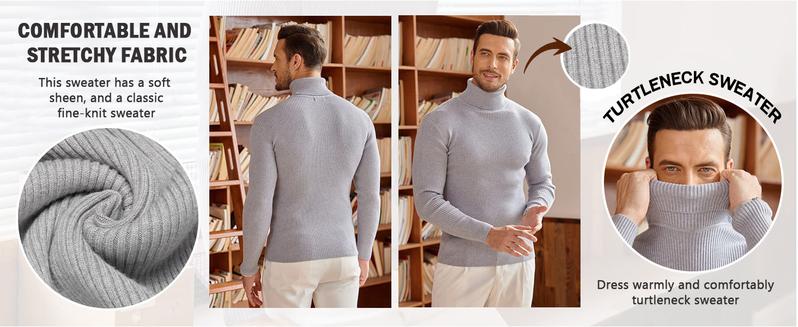 Coofandy Fall Outfits Men's Knitted Ribbed Turtleneck/High Neck Slim Fit Basic Sweater - Best Choice in Winter Casual Fabric Knitwear Menswear Soft Jacket Jeans Long Outdoor Pullover Suit   Long Sleeve Thick