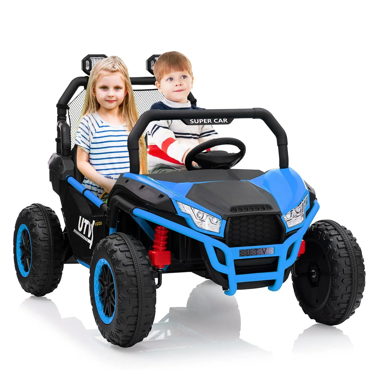 24V Kids Off-Road Electric UTV, 2-Seater Ride-On Car with Parent Remote, Adjustable Safety Belts, Bluetooth, LED Lights, Blue Gift for Ages 3+